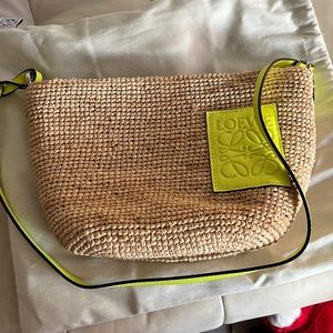 Loewe raffia crossbody bag natural neon yellow